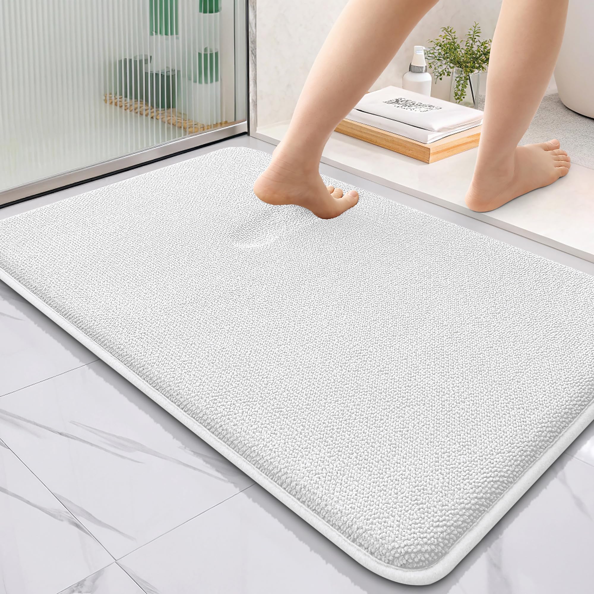 OLANLY Thick Memory Foam Bathroom Rugs 36x24, Absorbent Bath Mat, White
