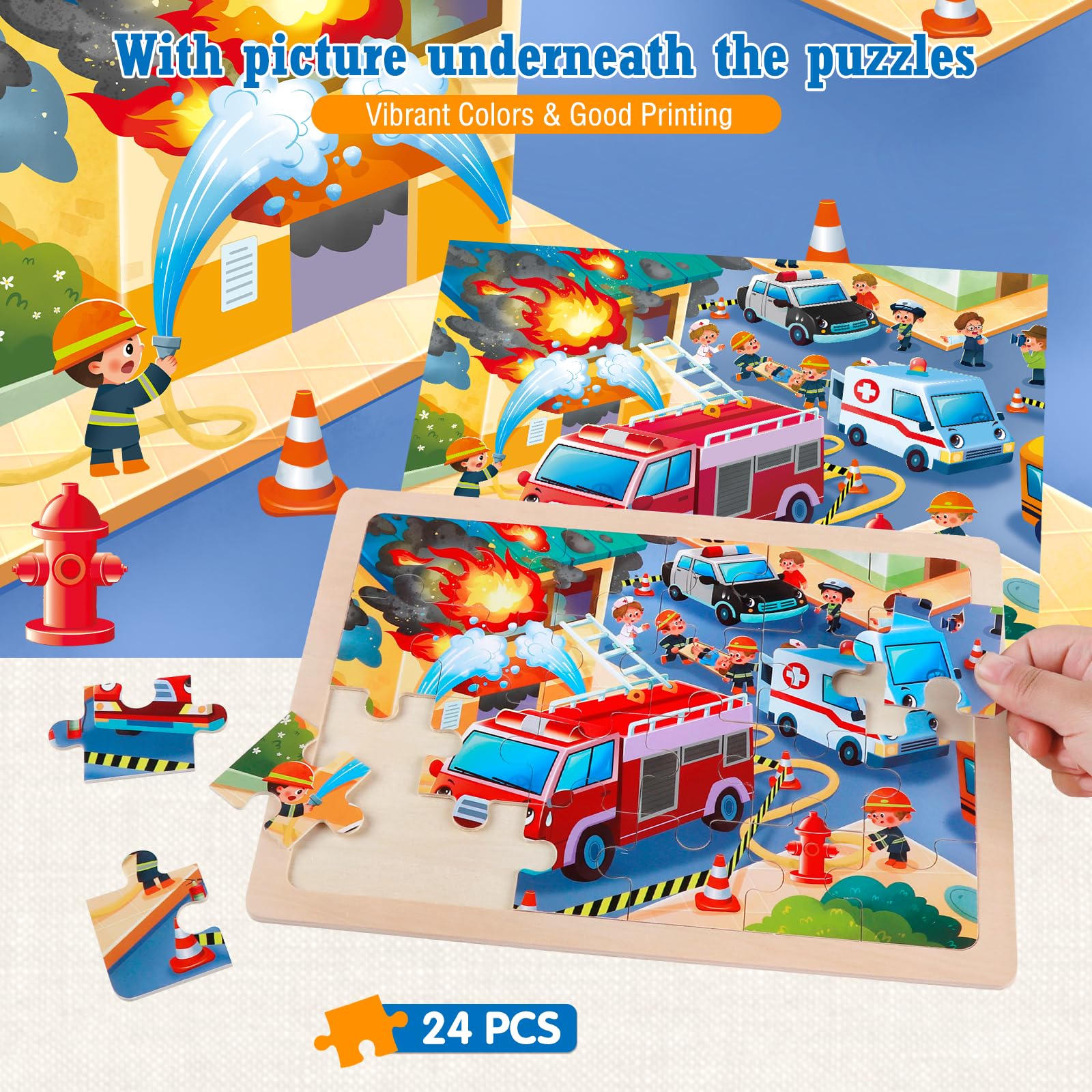 Juego de 4 Puzzle de Madera para Niños, Rompecabezas de 24 Piezas, Puzzle Juego de Coches de Juguete, Juguete Educativo para Infantiles de 3 4 5 6 años, Juguete de Regalo para Niña Niño