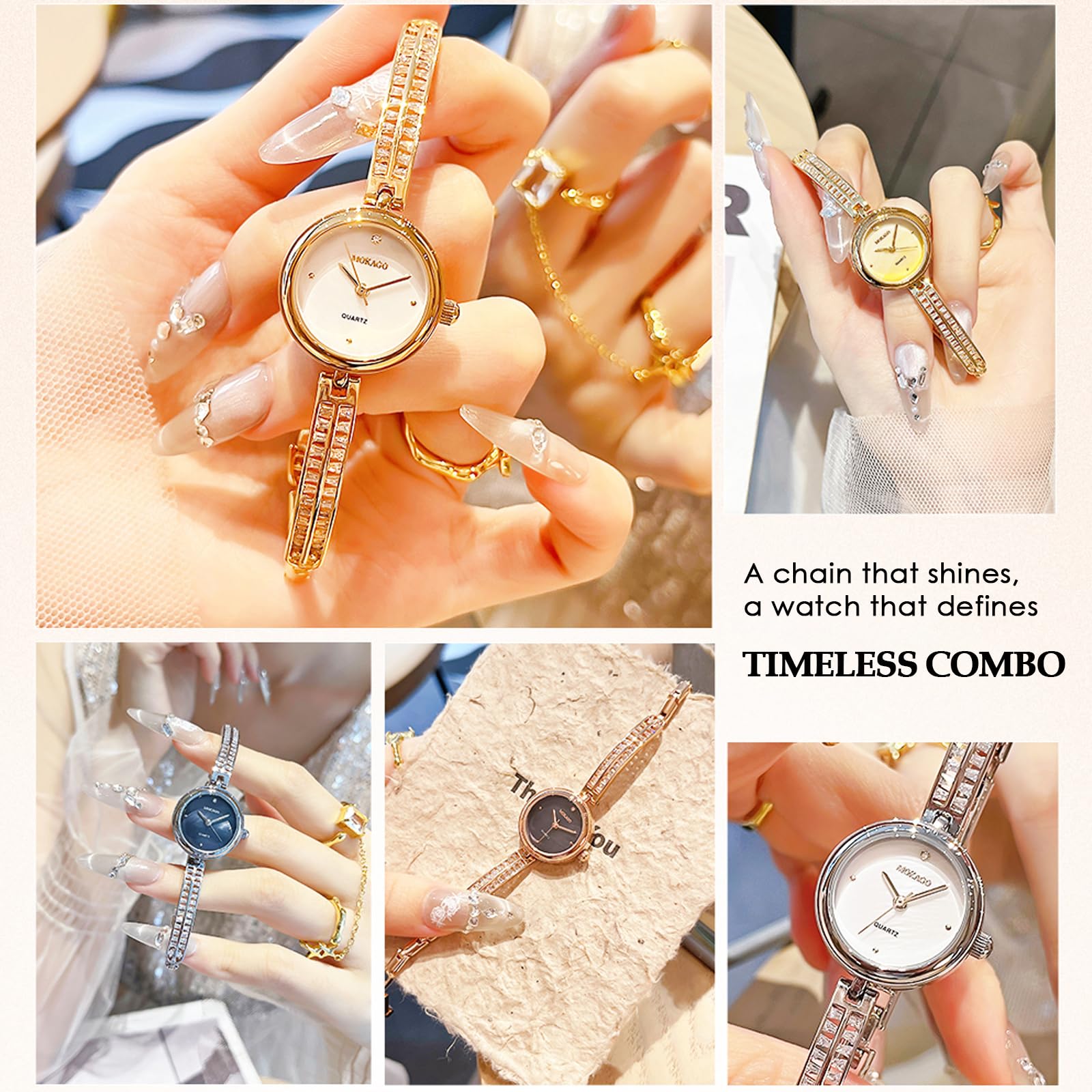 findtime Damenuhr Gold Uhr Damen Gold Armbanduhr Damen Goldene Uhr Kleine Damenuhr Silber mit Baguette-Schliff-Kristallen für den Täglichen Gebrauch
