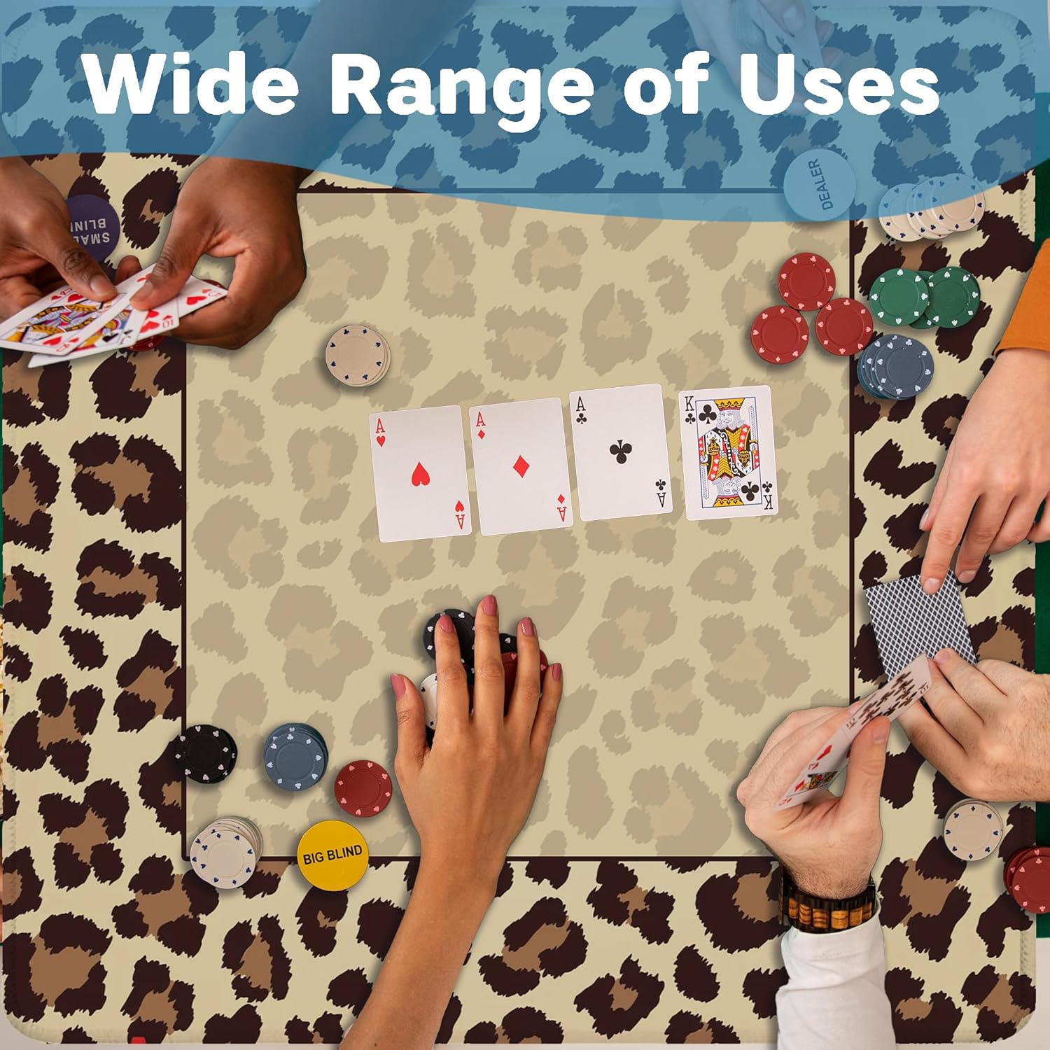 Leopard Print Mahjong Mat for Table 31.5 X 31.5 in, Gifts for Mahjong Players, Trendy Brown and Beige Animal Print Anti-Slip Table Cover Tablecloth for Poker Board Card Tile Game Dominoes