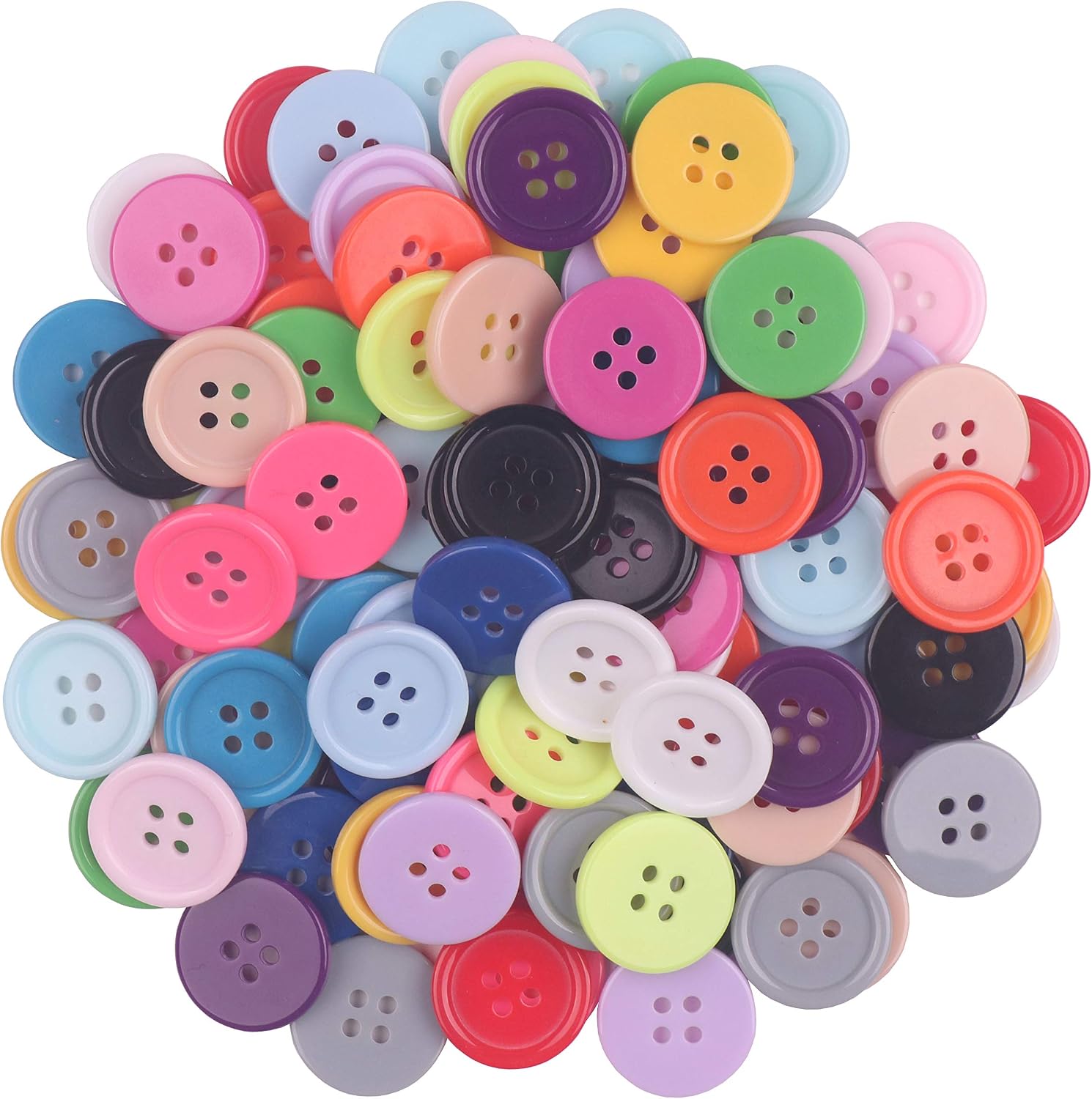 YAKA100Pcs 4/5inch(20mm) Sewing Resin Buttons Round Shape 4 Holes Craft Buttons for Sewing Scrapbooking and DIY Craft (Multicolored)