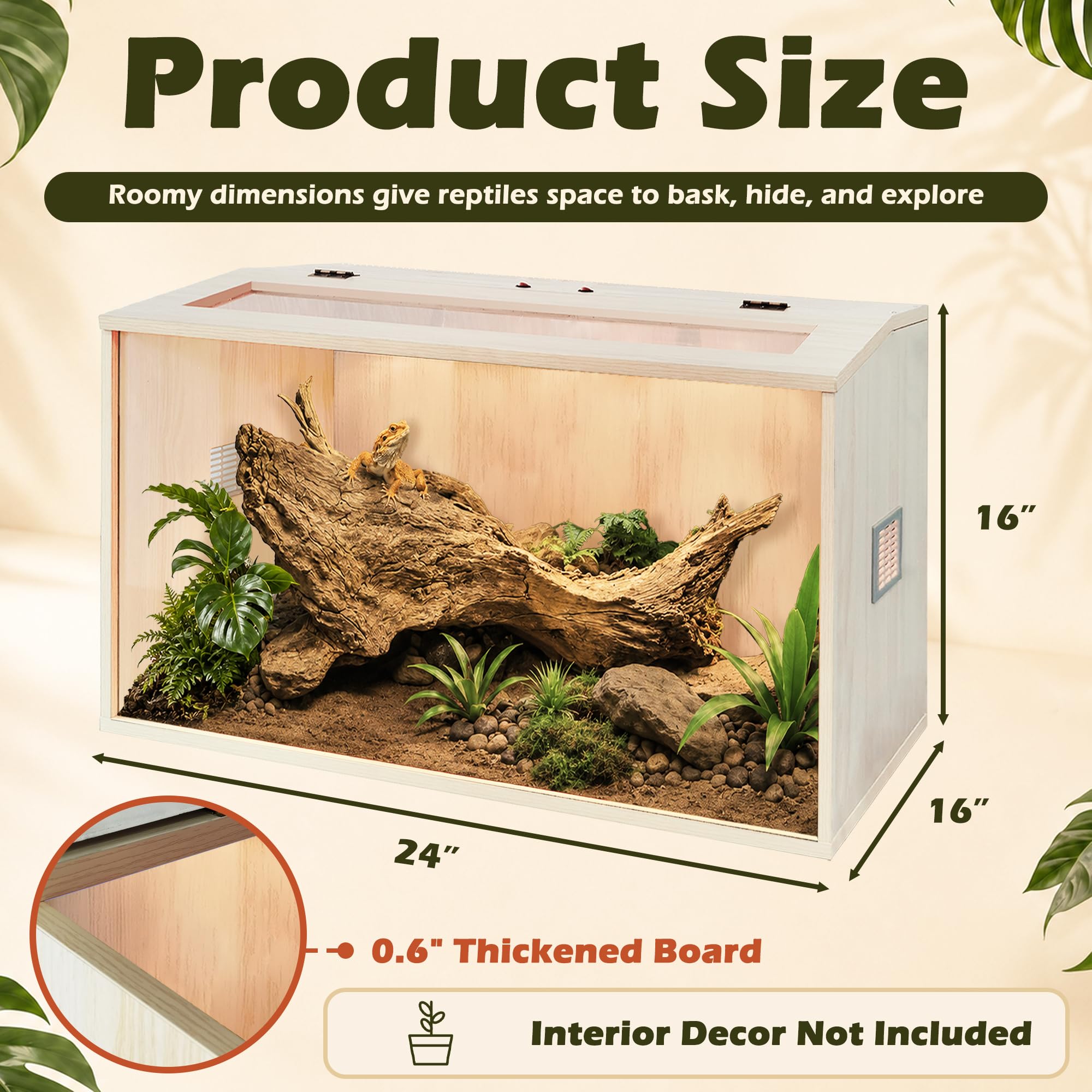 Prolee Reptilien-Terrarium-Tank, groß, 61 x 40,6 x 40,6 cm, verbesserter Bartdrachen-Panzer mit Haustür und Dachtür, Schlangentank mit integrierter Lampenfassung und Schalter