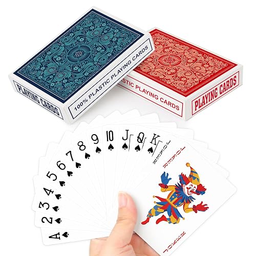 2 Pack Cartas Poker Plastico,Baraja Poker Índice Grande Tarjeta,Poker Cards