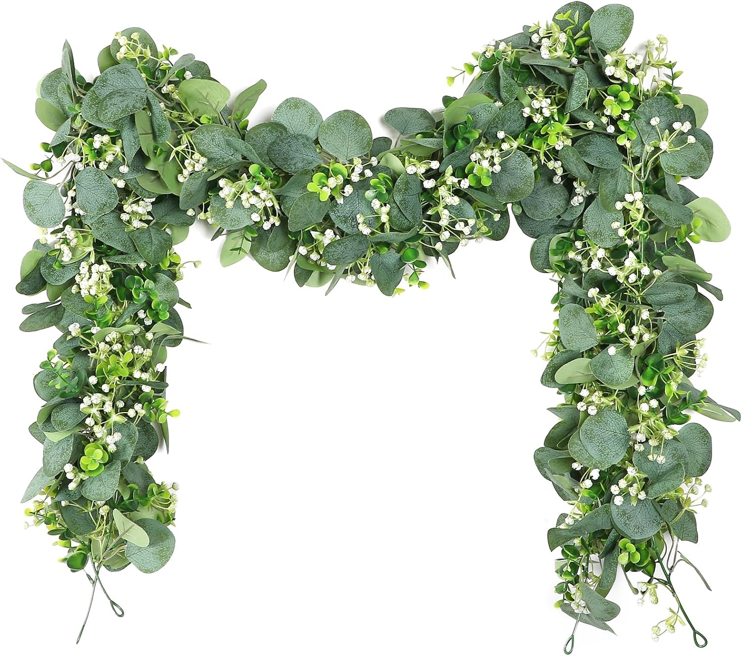 SOMYTING Eucalyptus Garland, 4 Packs 5.9FT Greenery Garland with Gypsophila Flowers Artificial Faux Silver Dollar Eucalyptus Leaves Fake Vines for Indoor Outdoor Table Mantle Home Wedding Decor (4PCS)