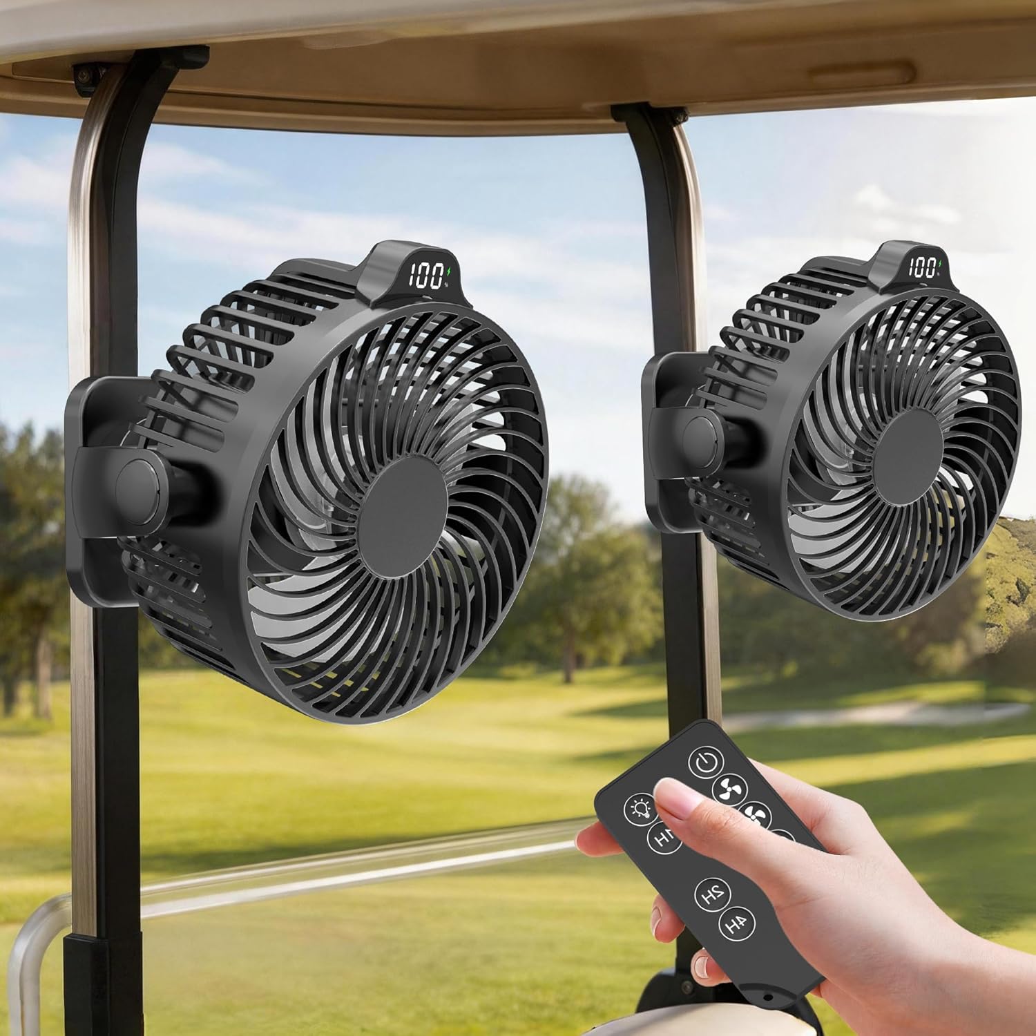 Magnetic Golf Cart Fan with LED Display, 12000mAh Rechargeable Portable Fan, Dual Magnets, Light & Timer, Suitable for EZGO Club Car Yamaha, Golf Cart Accessories 2026