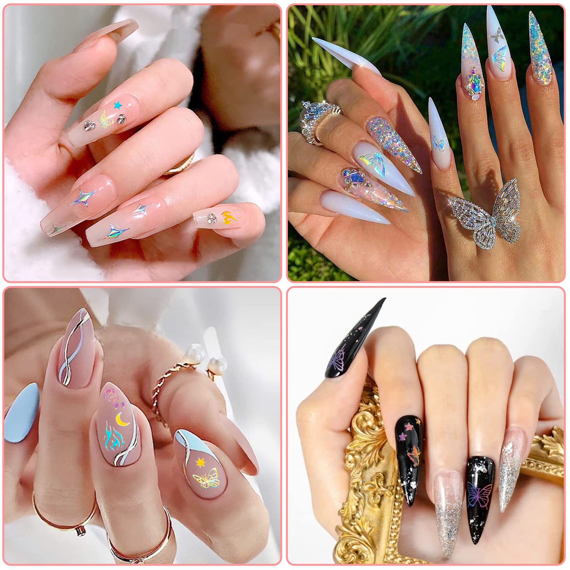 6 Blatt Nagelsticker Mit Mond, Sternen & Herzen – Selbstklebend, Silber, Für DIY Nageldesign