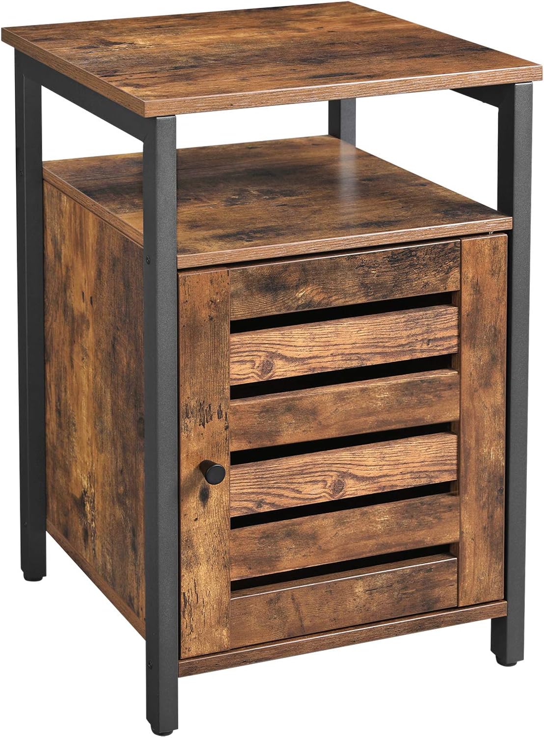 VASAGLE Lowell Nightstand, Night Table with Open Shelf, Inner Adjustable Shelf, Steel Frame, 15.7 x 15.7 x 23.6 Inches, Living Room Bedroom, Industrial, Rustic Brown and Black ULET62BX