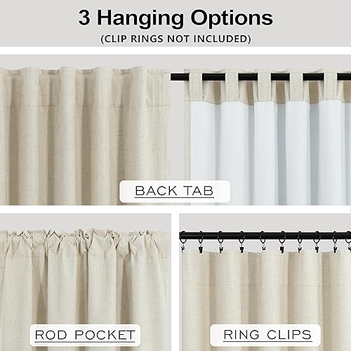 Miniatura 4 de Juego de 2 paneles de cortinas opacas de lino de 84 pulgadas de largo, para sala de estar, casa rural rústica, opacas, aislamiento térmico, bloqueo