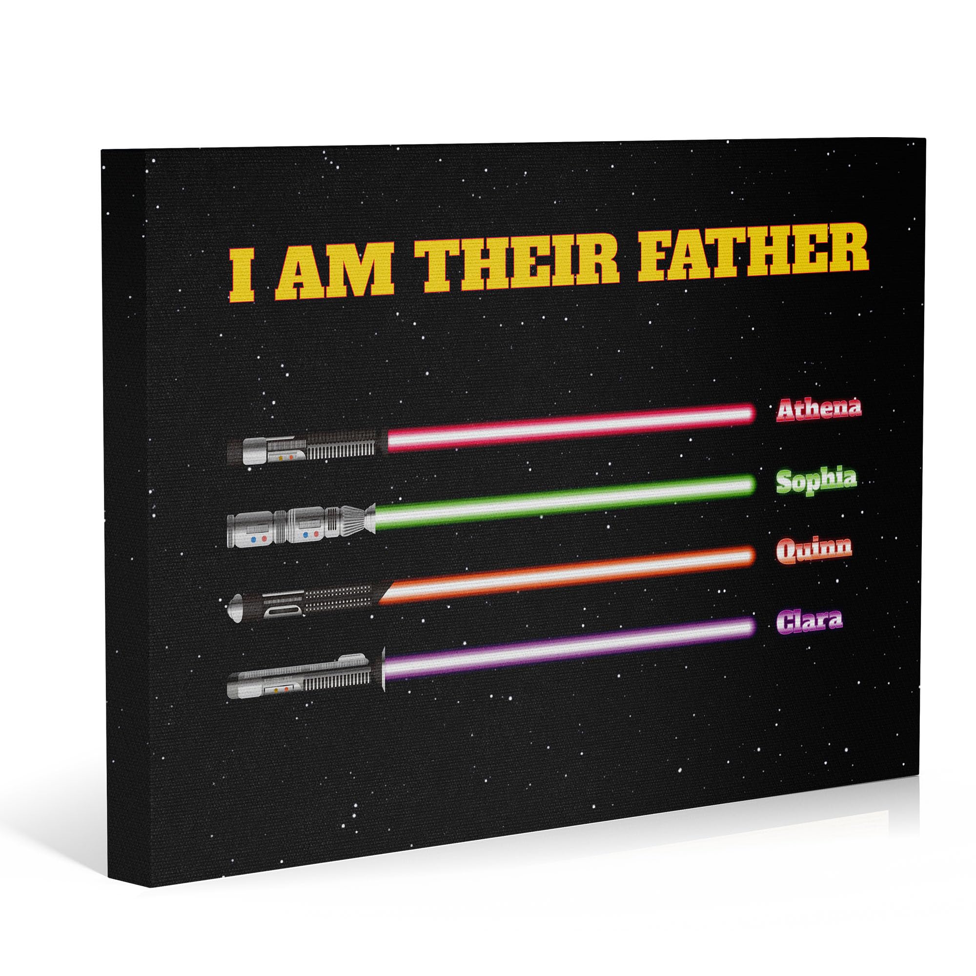 Easycosy Fathers Day Dad Gifts Personalised Canvas Prints Star Wars Theme Lightsaber Canvas Wall Art Home Room Decor Personalised Anniversary Birthday Gifts for Men Dad from Daughter Son