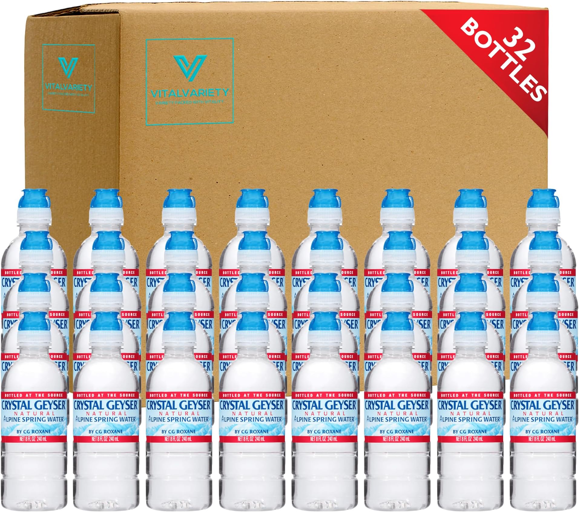 Crystal-Geyser-Natural Alpine Spring Small Sports Cap Bottled Water 8 oz | Small Water Bottle On the Go (32 Pack)