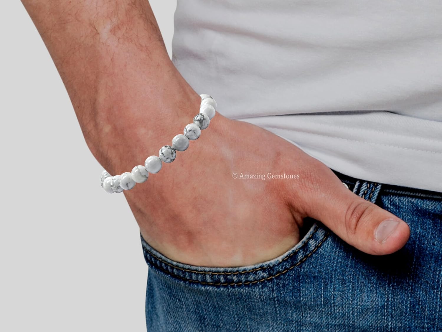 Amazing Gemstone Howlite Bracelet, Gifts For Men & Women - Protection Healing Crystal Bracelet - 8mm Gemstone Beaded Adjustable Bracelet, Pulseras Para Hombres Mujer Stocking Stuffers - Image 5