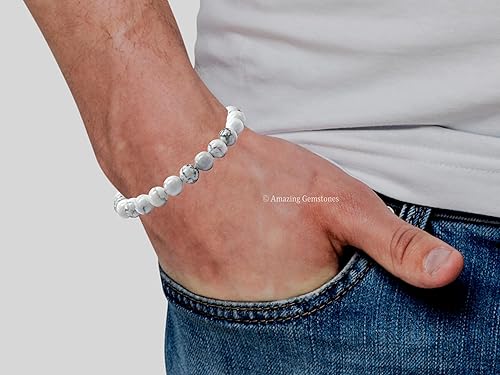Miniatura 5 de Howlite Bracelet for Women Men's Gifts - Protection Healing Crystal Bracelet - 8mm Gemstone Beaded Adjustable Bracelet Pulseras Para Hombres Mujer