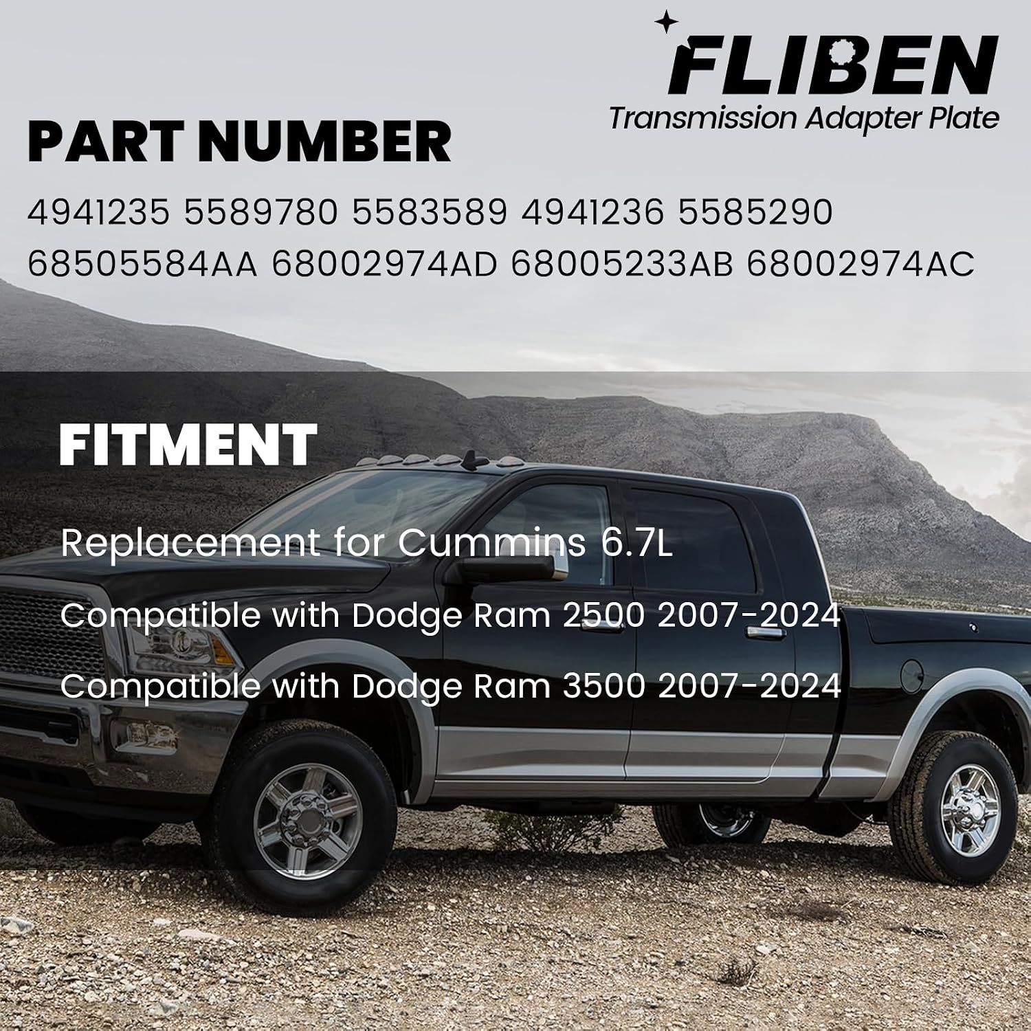 4941235 Transmission Adapter Plate Compatible with Dodge Ram 2500 3500 2007-2024 Replacement for Cummins 6.7L 68505584AA 68002974AD 68005233AB 68002974AC 5589780 5583589 4941236 5585290
