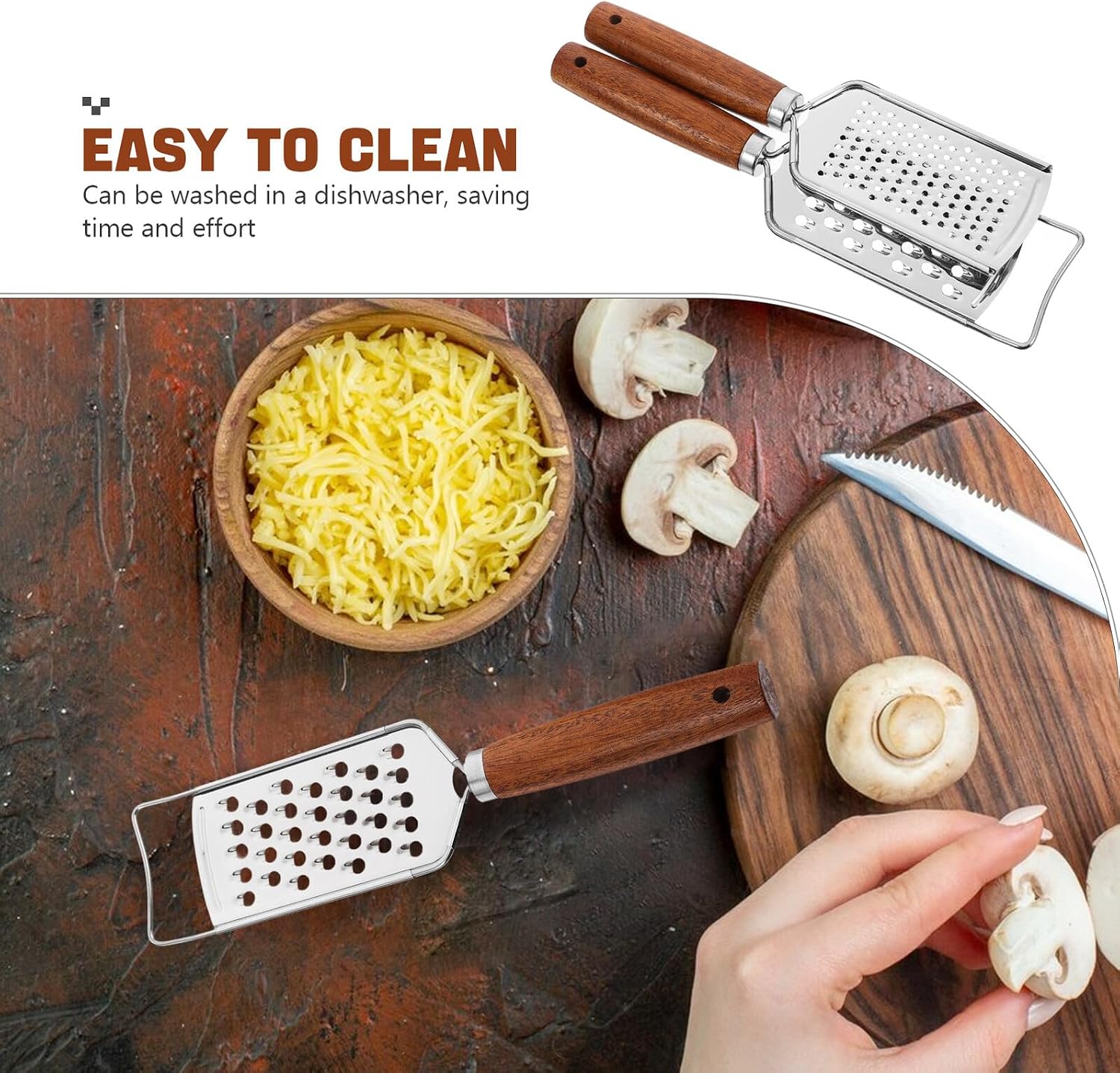 2 Piece Kitchen Cheese Grater Tool Stainless Steel and Wood