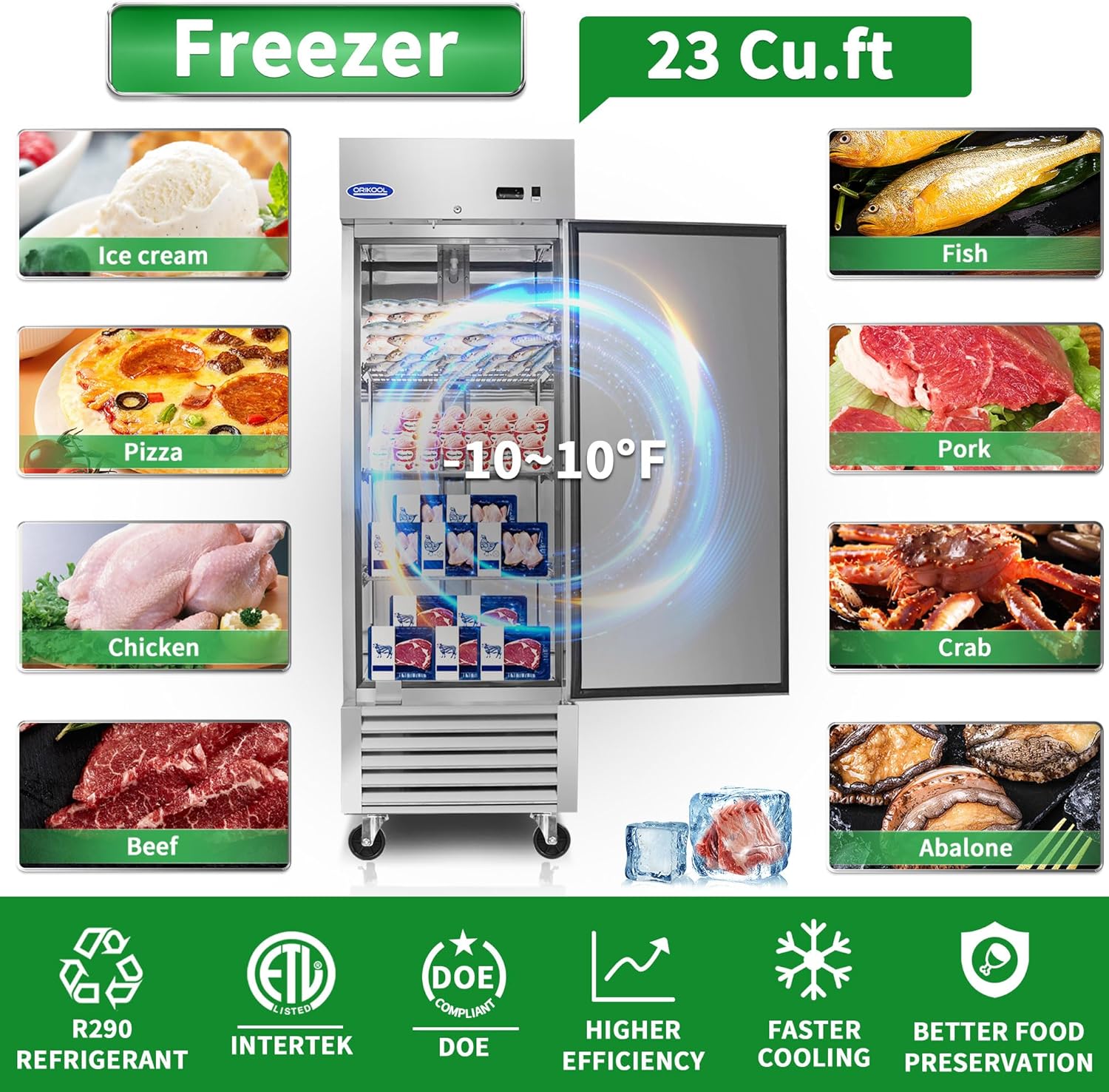 Interior view with LED lighting, adjustable shelves, and lock