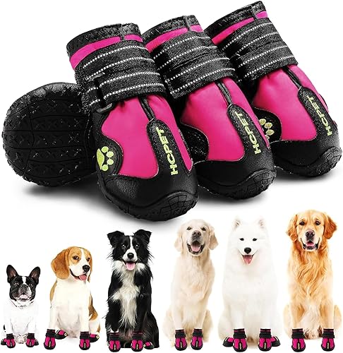 Hcpet - Botas para perros grandes, protectores de patas impermeables para el pavimento caliente en verano, nieve en invierno, paseos al aire libre y