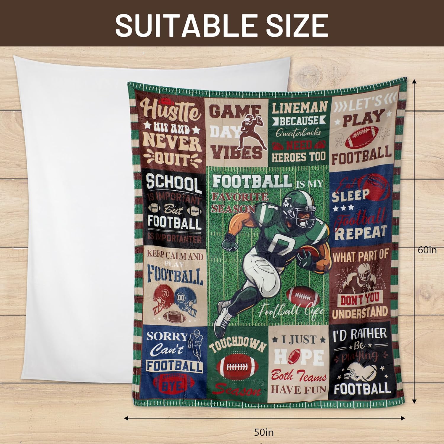 Large Football Throw Blanket for Adult Men Boys, Football Lovers Gifts, Birthday Stuff Christmas Blankets for Coach - Image 5