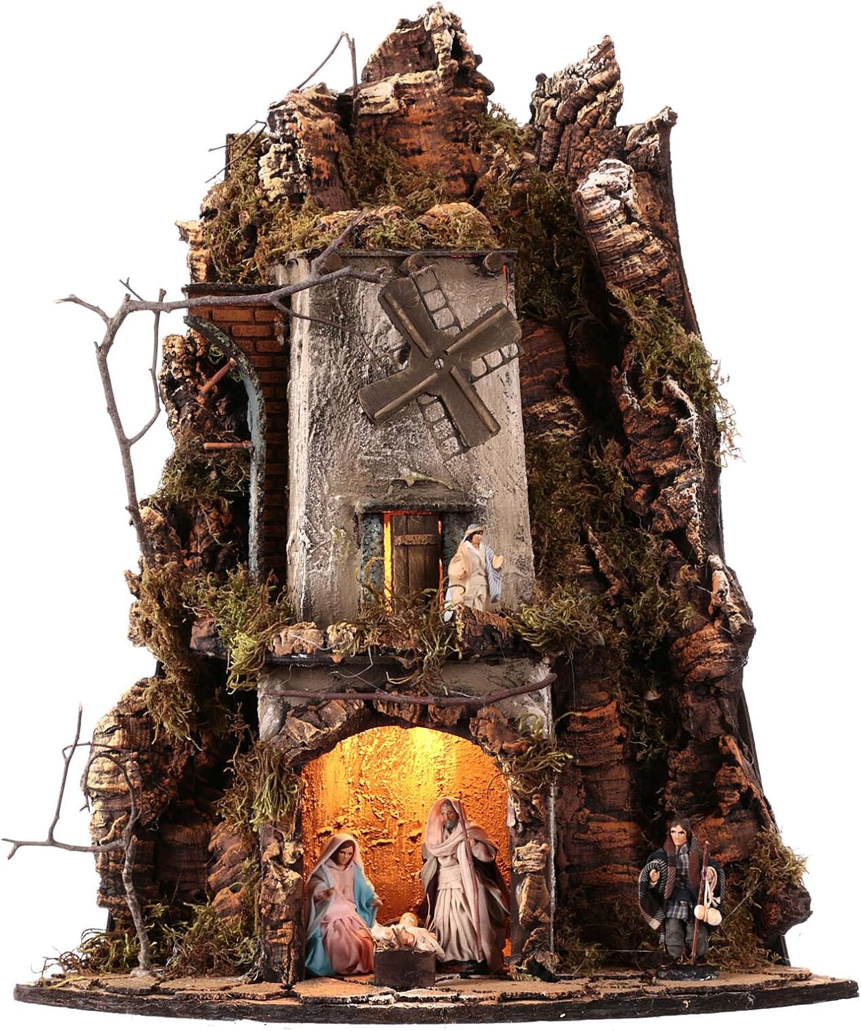 Holyart Angular Neapolitan Nativity Scene LED Windmill 10 cm 50x30x30, with figurinesHeight: 50 cm|Width: 30 cm|Depth: 30 cm