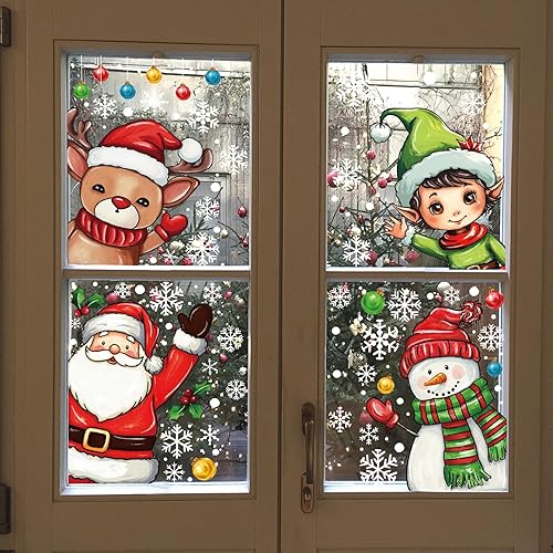 Miniatura 6 de XZENTIRA 199 calcomanías de Navidad para ventana, pintura al óleo de doble cara, decoraciones de invierno, calcomanías de Navidad para interiores y