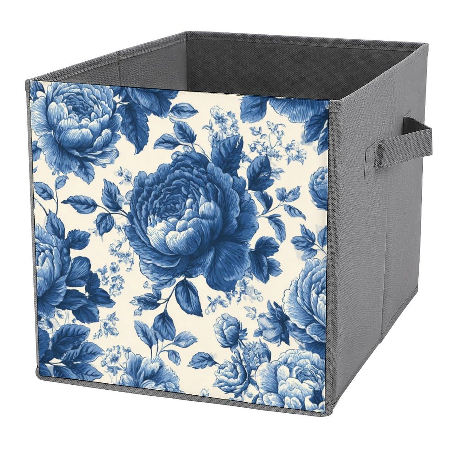 Jubonexis Floral Pattern Large Clustered Peony Rose Cube Storage Bins Storage Cubes Foldable Decorative Fabric Storage Baskets Home Organizers with Handles for Shelves,Closet, 27x27 CM