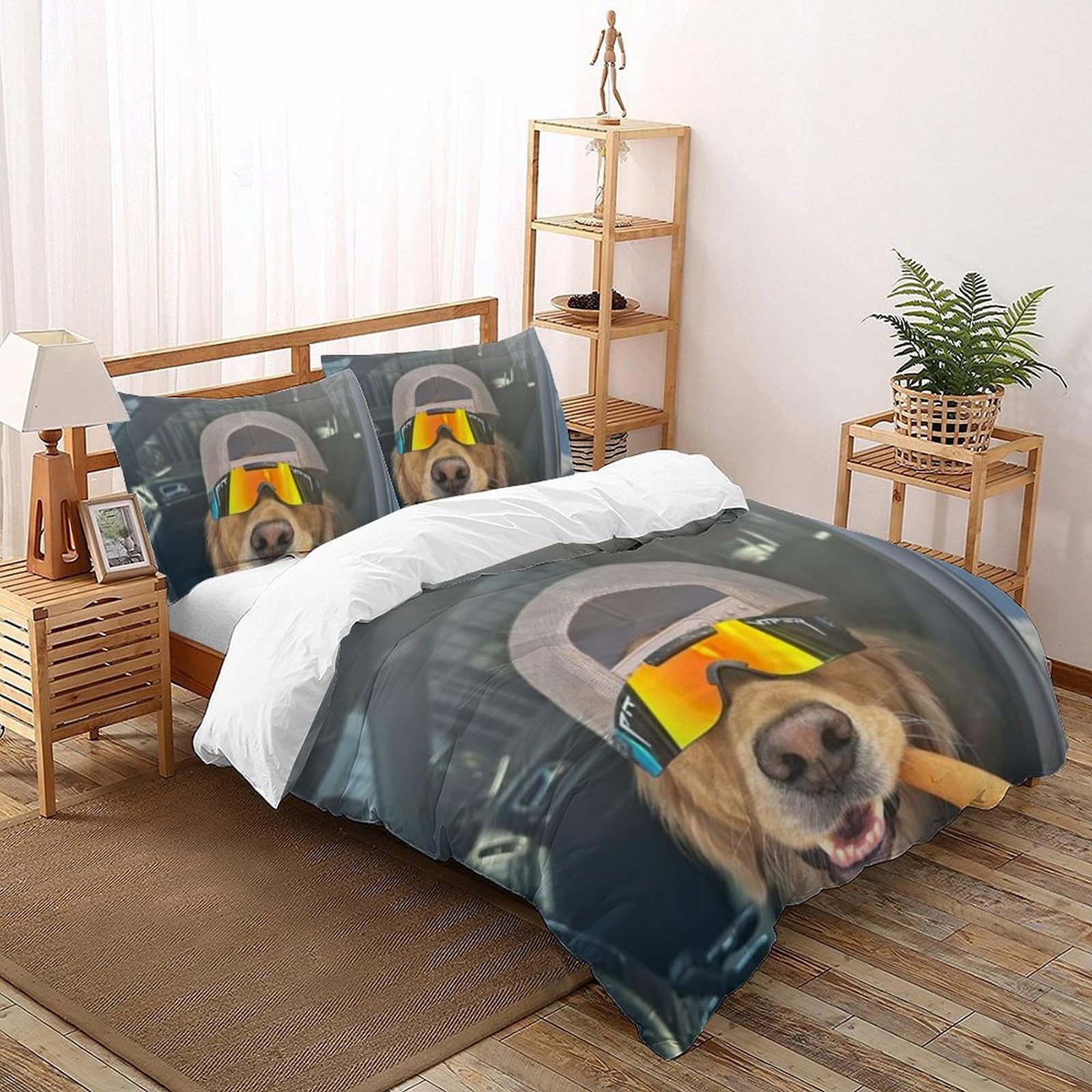 Housse de couette animaux imprimé 3D literie microfibre avec taies d'oreiller