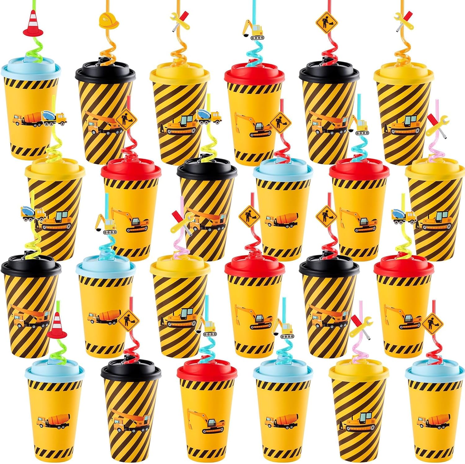 24 Sets Jungle Animal Party Favors Goodie Cups with Lids and Silly Straws for Birthday Decorations, 16oz Safari Animal Themed Birthday Supplies for Party Bags Gift Pinata Filler