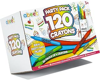abeec Party Pack de 120 crayones - 30 paquetes de 4 crayones que contienen colores rojo, azul, verde y amarillo - Surtido de ceras para niños - Suministros de arte y manualidades para niños