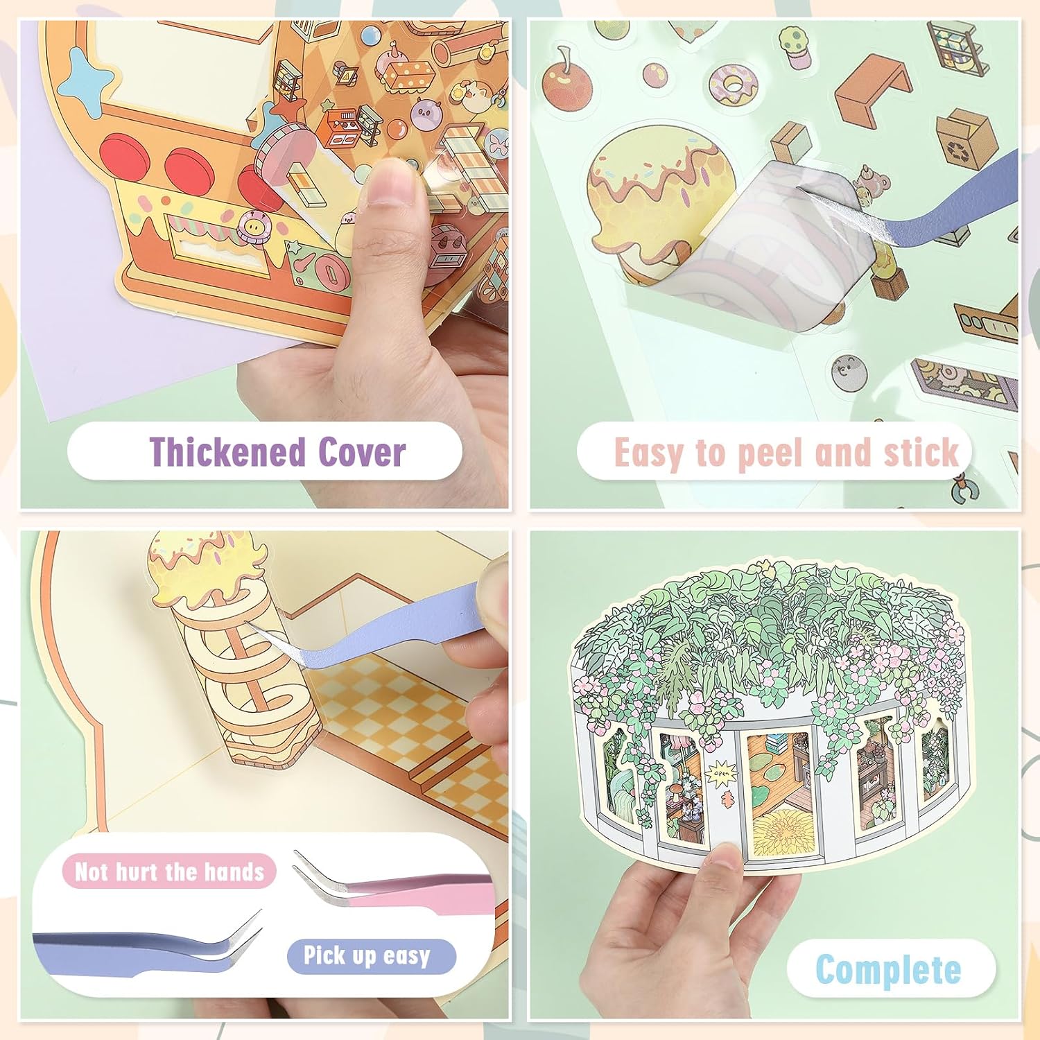 10 Sets 3D Sticker Scenes Fun DIY 3D House Stickers Make Your Own Mini Room Rich Collection of 3D Space, Mini Scene Sticker Book for Adult Relief Stress