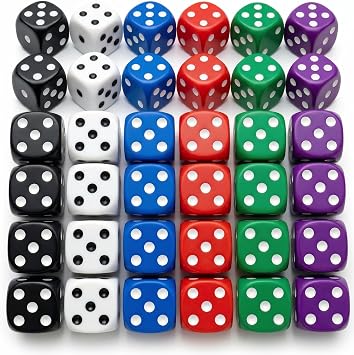 30Pcs Dice Set 6 Sided 16mm 6 Colors Acrylic Game Dice with Rounded Edges Smooth Rolling Dice for Board Games Party and Family Activities