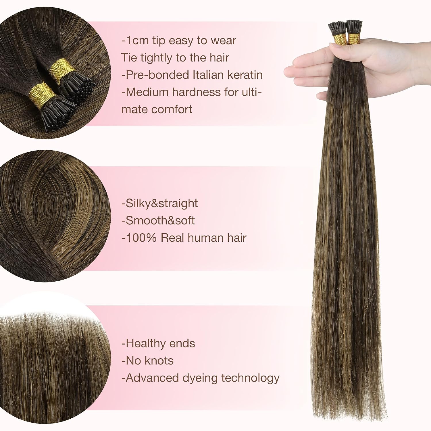  I Tip Hair Extensions, Cold Fusion, Voluminous, 14inch 100g 200S | 2/6/2 Balayage Dark Brown to Chestnut Brown, Remy Human Hair, Silky Soft Texture, Invisible Itips thumbnail