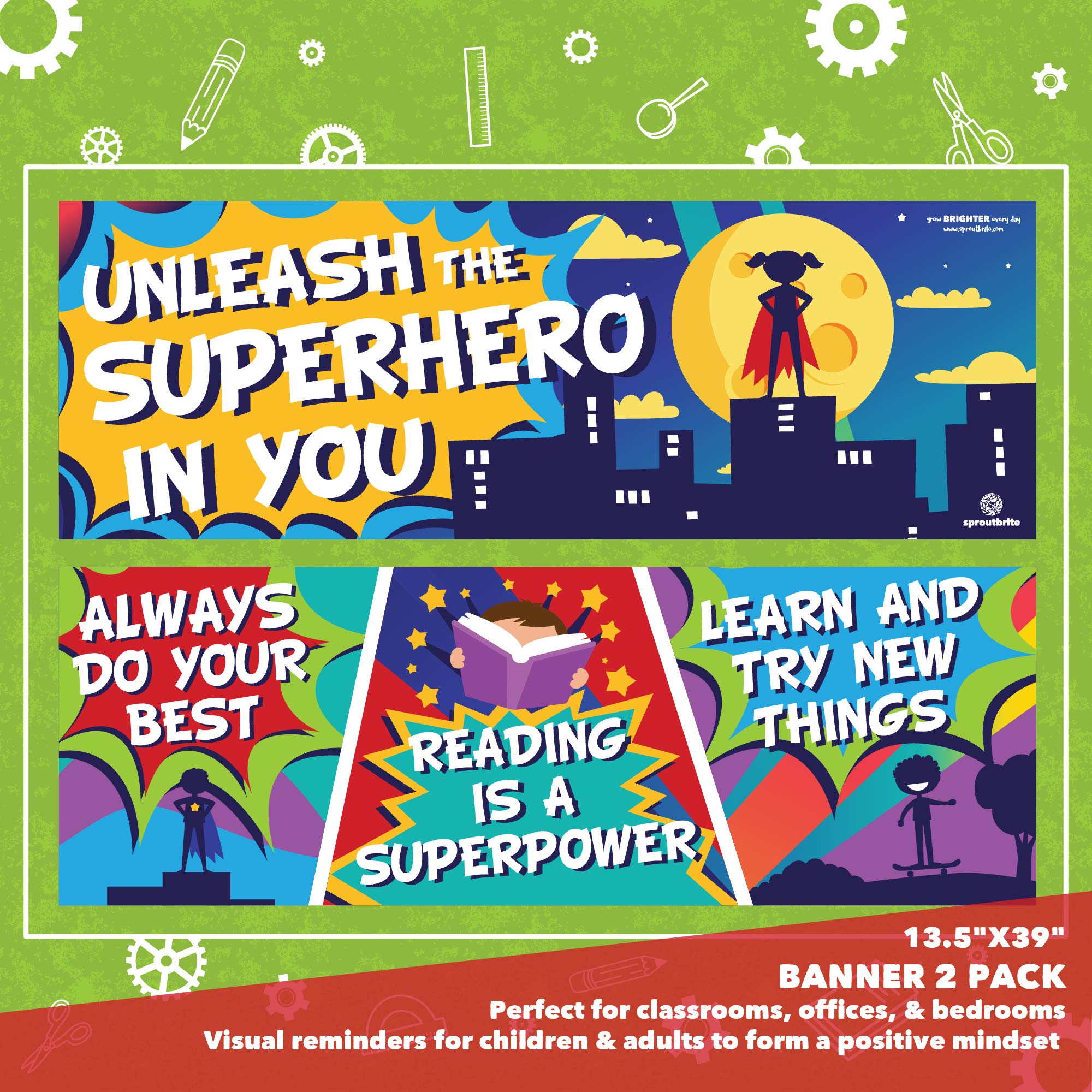 Sproutbrite Superhero Classroom Decorations Posters and Banners for