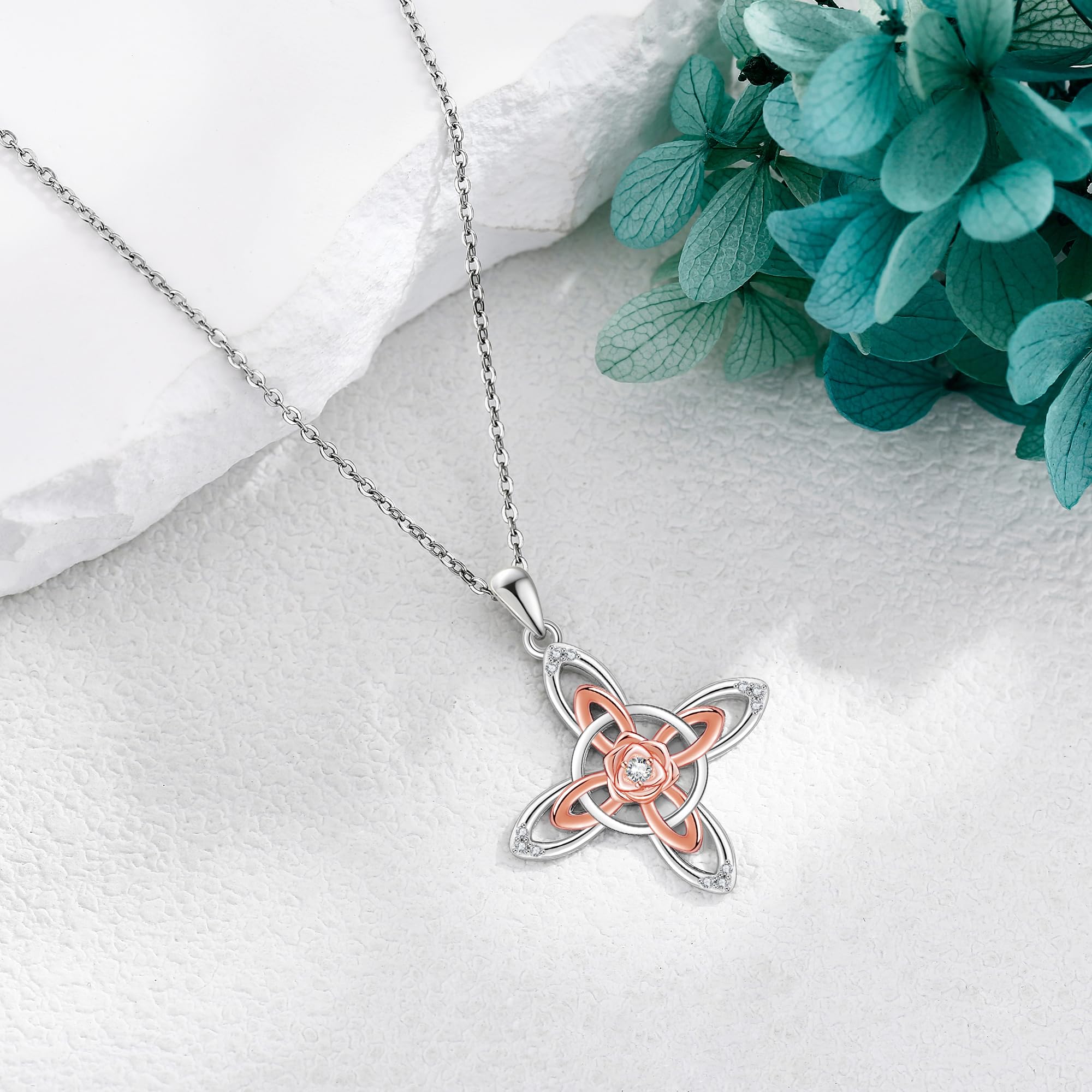 DAYLINLOVE Hexenknoten Halskette 925 Sterling Silber Nudo De Bruja Plata Hexenknoten mit Rose Halsketten Hexenschmuck für Frauen Mutter Ehefrau