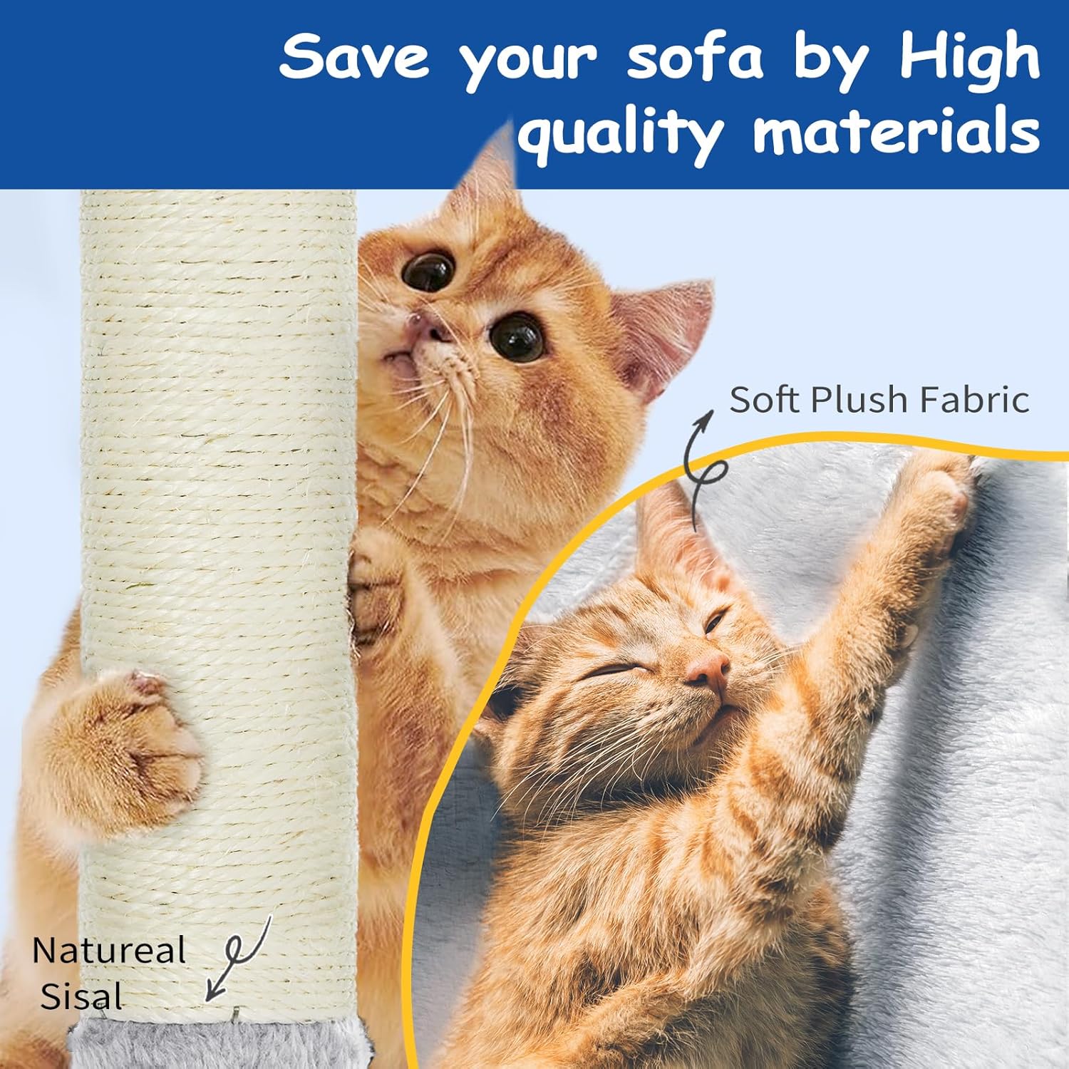 Cat Craft Cat Tree 63 Inch Cat Tower for Indoor Cats, Multi-Level Cat Tree for Large Cats 20 lbs+ Heavy Duty Cat Tower with Sisal Scratching Posts, Hammock, Condo and Extended Platform, Light Grey