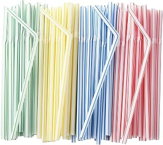 ALINK 500-Pack Striped Flexible Drinking Straws, Plastic Disposable Bendy Straws - 7.75" x 0.23"