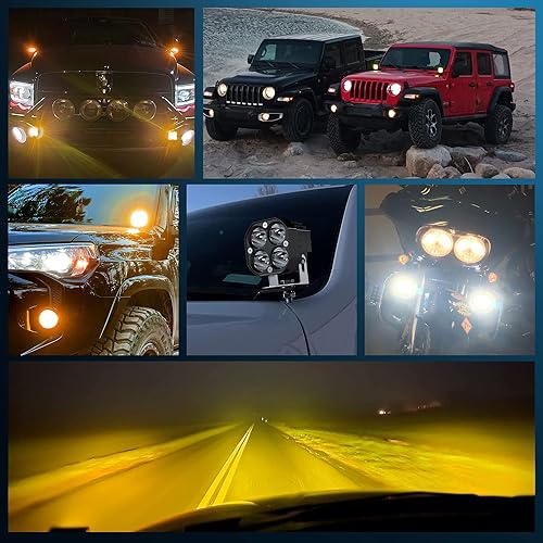 Miniatura 9 de 2 piezas de luces de trabajo LED de 3 pulgadas con haz puntual, parpadeo estroboscópico blancoámbar, seis modos, luces LED cuadradas en forma de