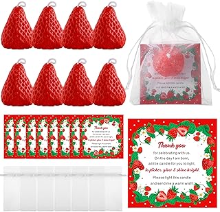 MTLEE 20 Set Strawberry Shaped Candles Baby Shower Favors 20 Strawberry Candles for Guests with 20 Thank Tags and 20 Return Gift Bags for Strawberry Party Supplies Decorations