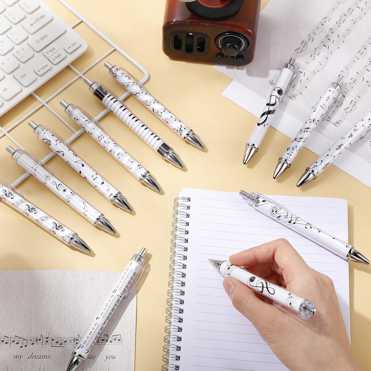 Dispowreath 12 Pcs Music Notes Ballpoint Pen 1.0mm Black Ink Musician image 5