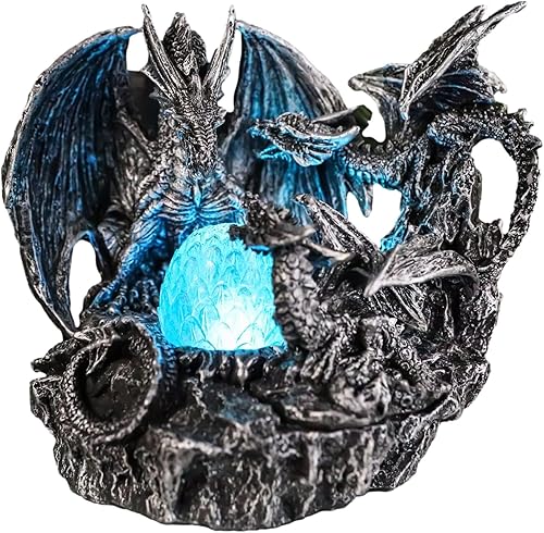 Ebros Gift Vórtice plateado Ocean Mother Dragon Guarding Wyrmlings con LED Crystal Egg Figurine Calabozos y Dragones Medieval Legendario Mar