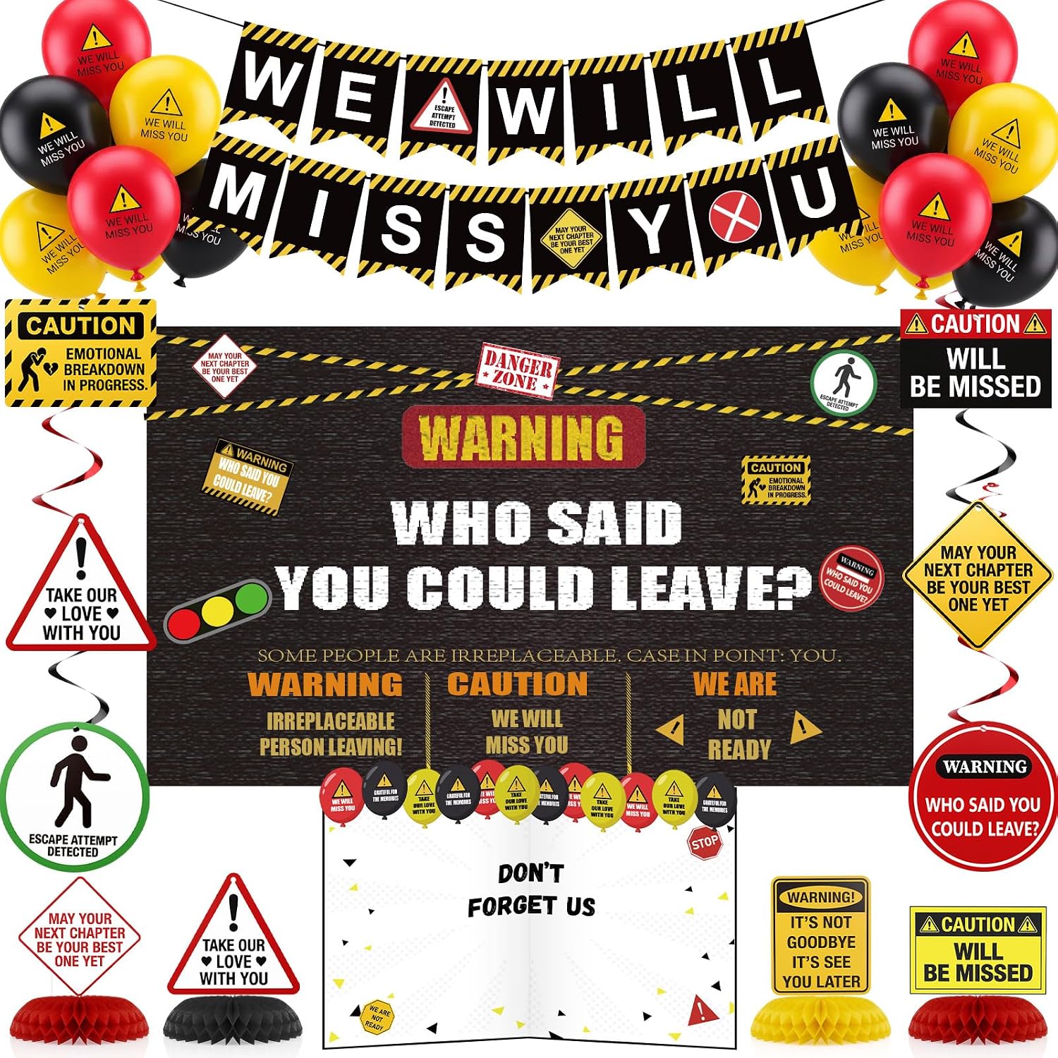 Watersay Farewell Party Decorations for Coworkers, We Will Miss You Banner Balloons Hanging Swirls for Men Women Funny Going Away Retirement Goodbye Leaving Party Supplies Photo Backdrop Wall Signs