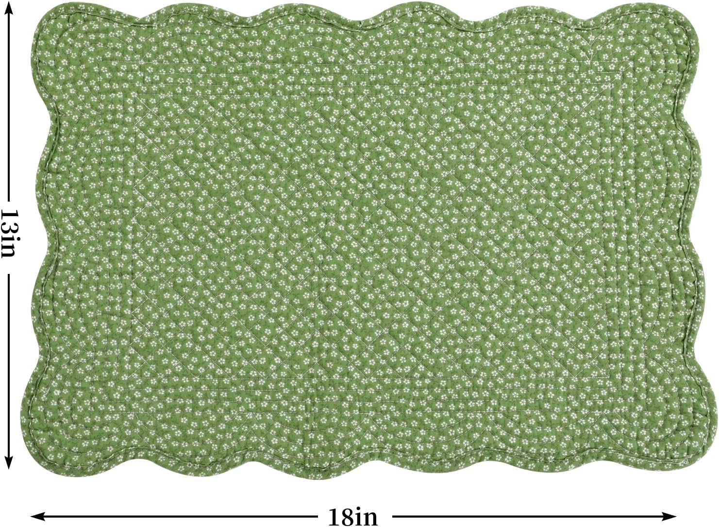 HOMBYS Quilted Placemats Set of 6 Washable-13x18 inches Rectangular Placemats for Kitchen Table-100% Cotton Fabric Rectangular Table Mats, (Green & Withe)