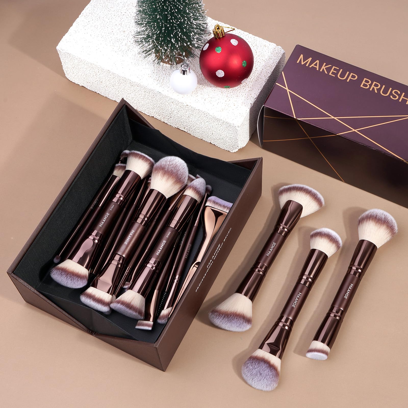 MAANGE Pinceaux Maquillage Professionnels 21 Pièces / 40 Fonctions - Coffret Cadeau Double Face Complet (Vegan, Pour Tout le Visage)