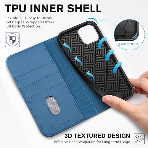 Miniatura 4 de TUCCH Funda tipo cartera para iPhone 14 de 6.1 pulgadas, piel sintética de alta calidad con bloqueo RFID, ranura para 3 tarjetas, diseño de libro