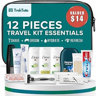 TrekTote 12-Piece Men's TSA-Compliant Travel Toiletry Kit: Grooming Essentials in Clear Bag for Trips & Outreach