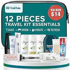Trektote 12 Piece Mens Travel Hygiene Kit with Toiletries Grooming Essentials TSA-Compliant Clear Cosmetic Bag - Single or