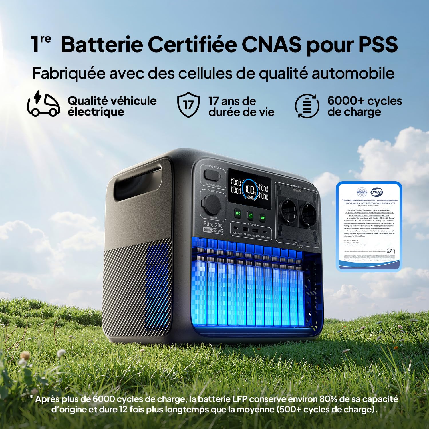 BLUETTI Elite 200 V2 Générateur Électrique Portable, Recharge de 0-80% en 45 Min, Batterie LFP de 2073,6Wh avec 2 Prises CA 2600W (3900W Power Lifting), Station Électrique pour Camping