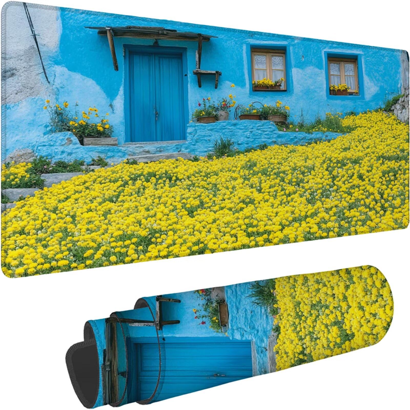 Gamingowa podkładka pod mysz 1200 x 600 x 3 mm, XXL, wodoszczelna, odporna na ścieranie, z przyszytymi krawędziami, niebieska, podkładka na biurko, poprawia prędkość i precyzję pod laptopa, komputer
