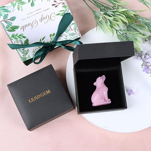 Miniatura 8 de Estatua de lobo de cristal de 2 pulgadas, decoración de cuarzo rosa, gema de lobo tallado, escultura de lobos, escultura de regalo