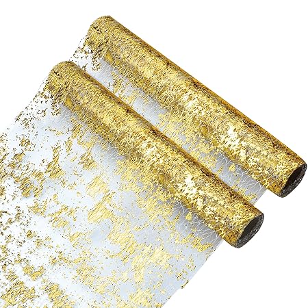 18FT Gold Table Runner,Glitter Metallic Gold Mesh Decorations for Event Party,Wedding, Birthday Party,Christmas,Event Decorations. (Gold, 2PCS 11inchx9feet)