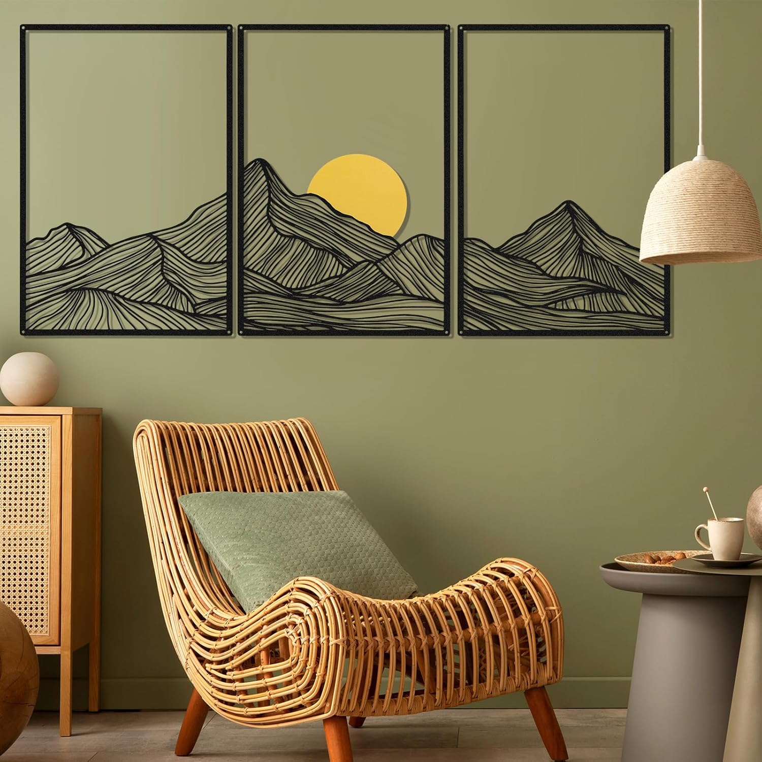 ديكور فني جداري معدني بتصميم جبال من الخطوط مكون من 3 قطع، مجم... - view 6