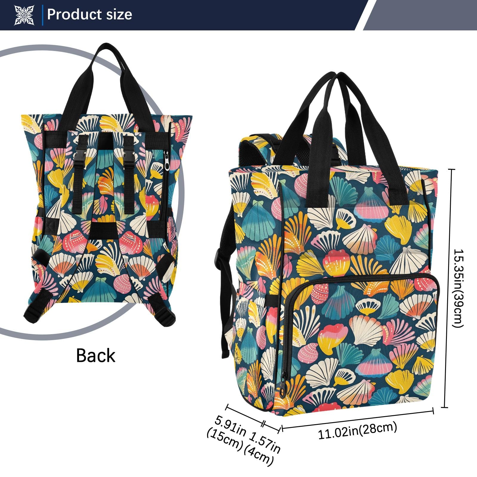 Mnsruu Retro Seamless Shell Baby Diaper Bag Zaino Grande Borsa Impermeabile Viaggio Borse per Pannolini per Mamme e Papà